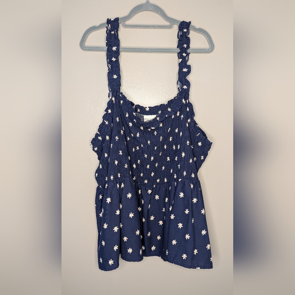 Plus Size 4X Blue Floral Smocked Women's Top. NWOT